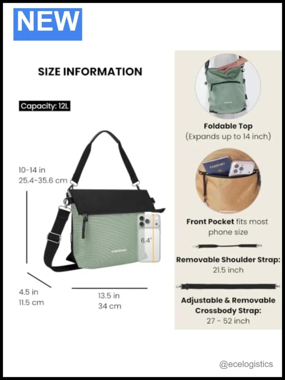 Anti-Theft Crossbody Tote Recycled Nylon RFID Black